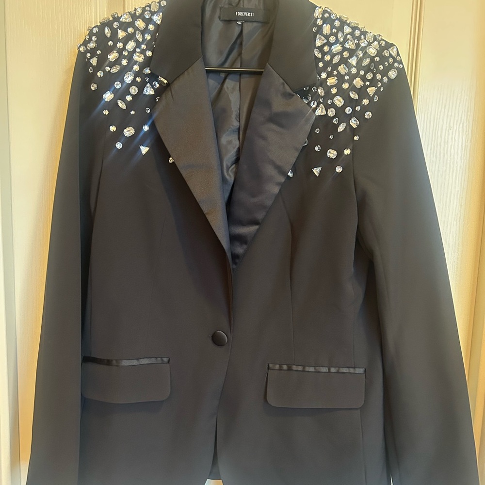 Forever 21 Black Blazer with Crystal Embellishments - Size M